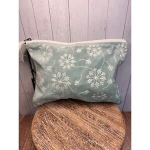 Light Blue Velvet Pouch 10.5 x7 inches Dandelion Spring Bag Large Makeup Bag